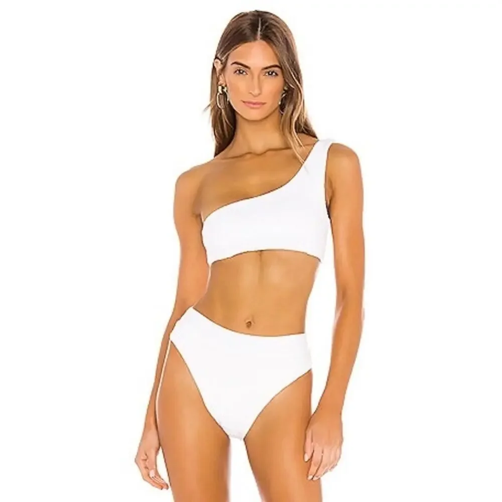 FELLA Lazarus Bikini Top One Shoulder Textured White Swimwear REVOLVE Small